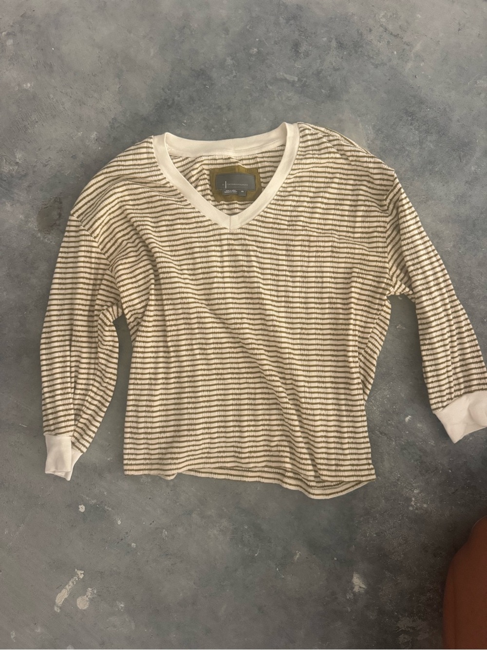Anthropologie Cream & Brown Striped V-Neck women’s Long Sleeve Top